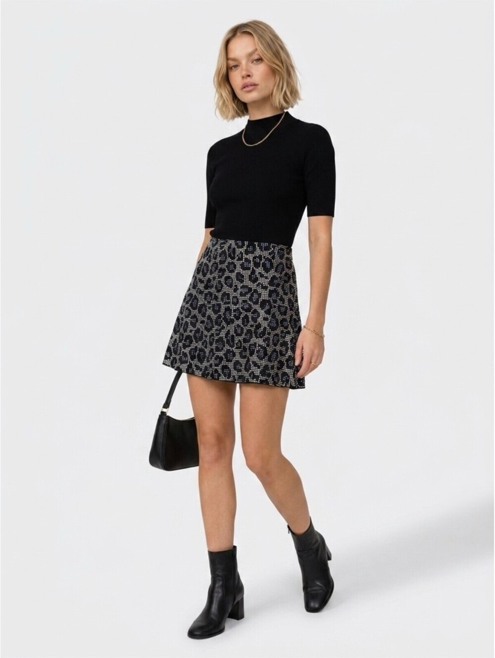 ADAM SELMAN CRYSTAL RHINESTONE LEOPARD BLUE MINI SKIRT MEDIUM NWT MSRP $675